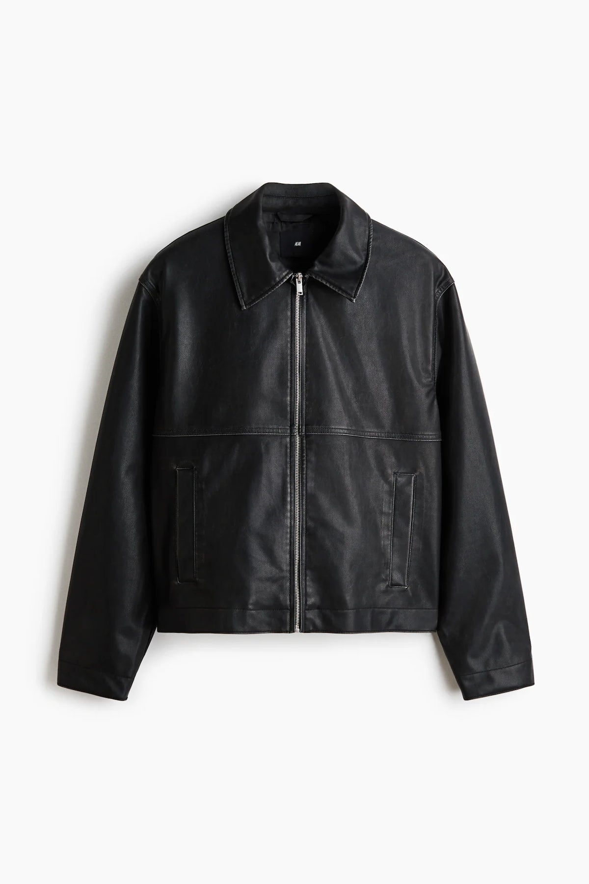 Black leather zip jacket - back view