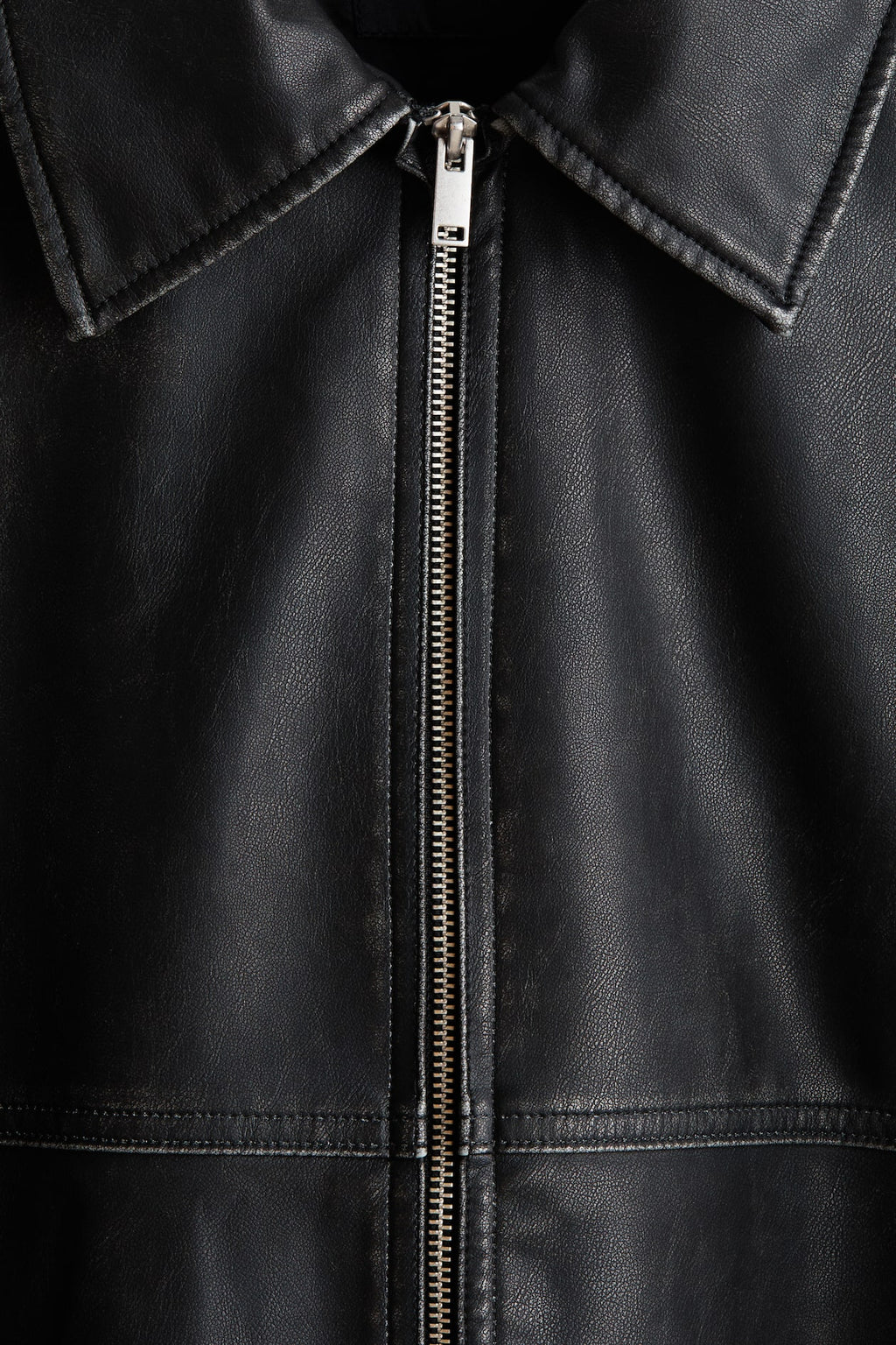 Black leather zip jacket - front worn open