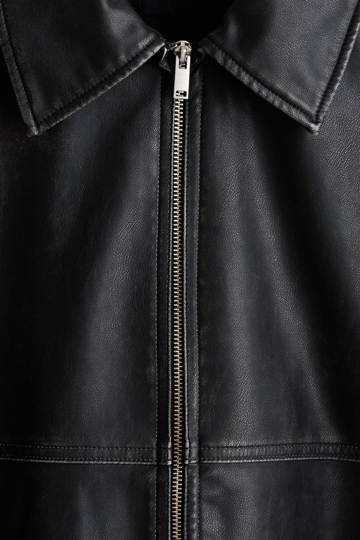 Black leather zip jacket - front worn open