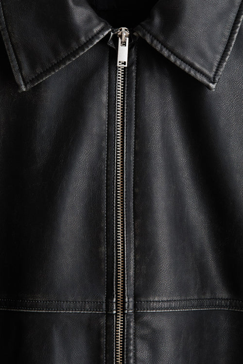 Black leather zip jacket - front worn open