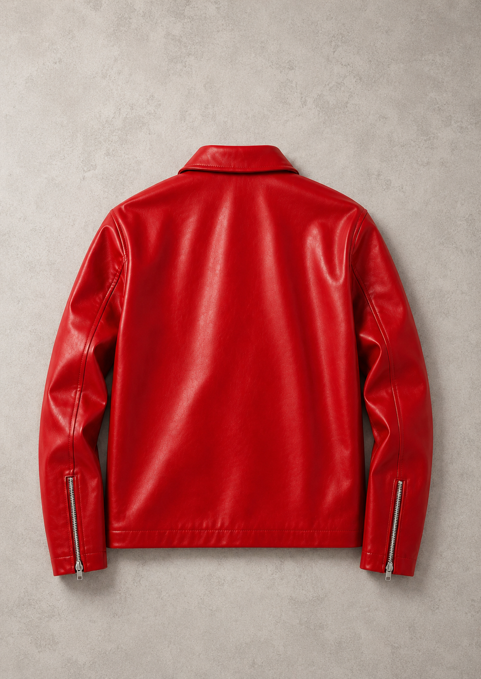 Red faux leather zip jacket - front view flat lay