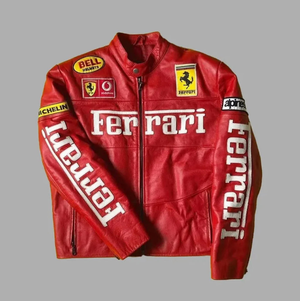 Ferrari Red Moto Jacket - front flat lay