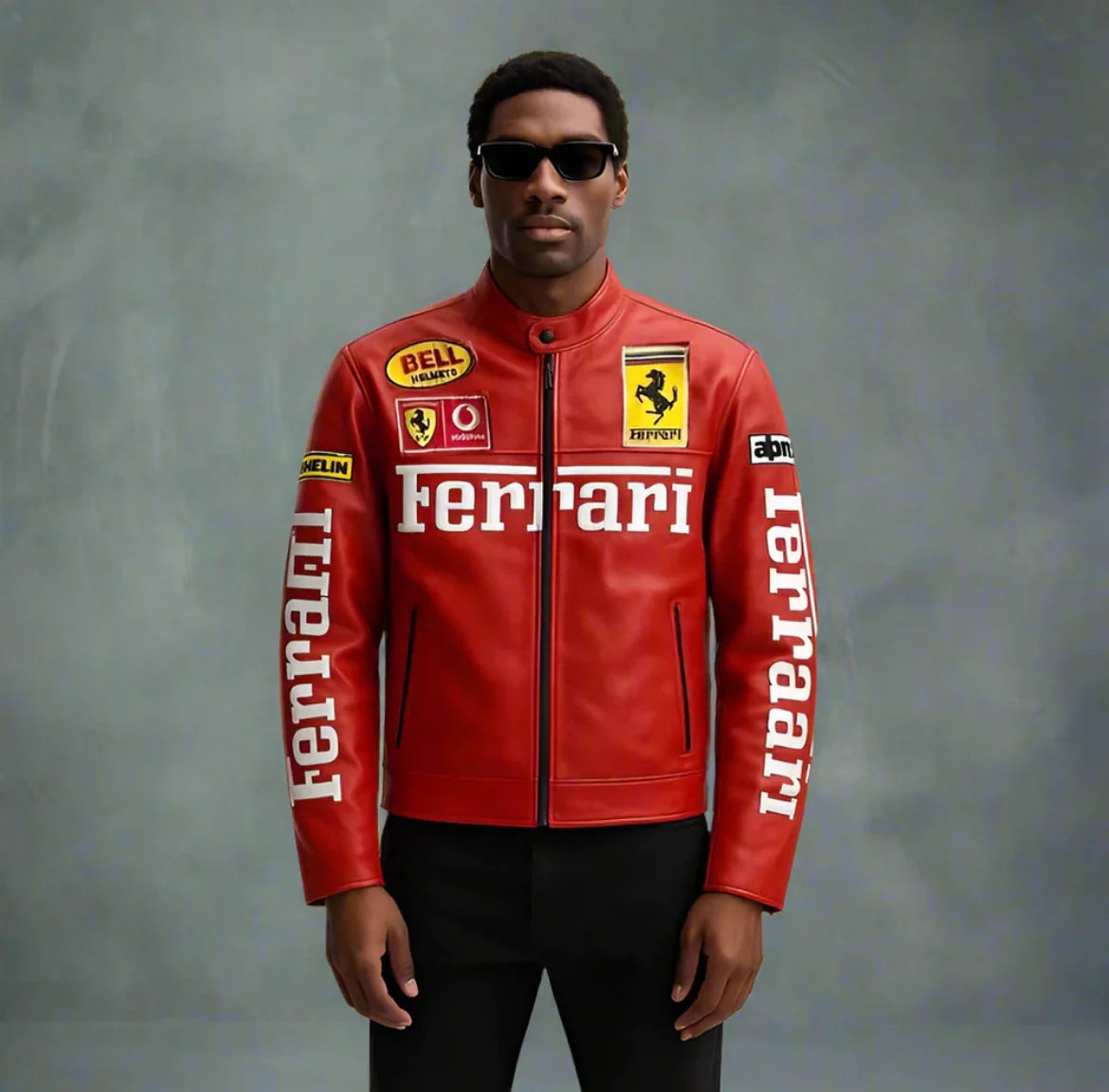 Ferrari Red Moto Jacket - front model view