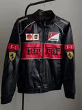 Scuderia Ferrari F1 Black Racing Jacket front on hanger