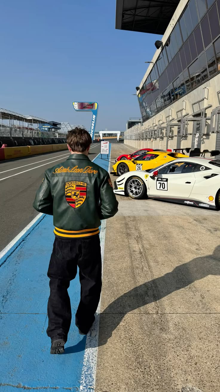 Aimé Leon Dore x Porsche jacket back view on rack