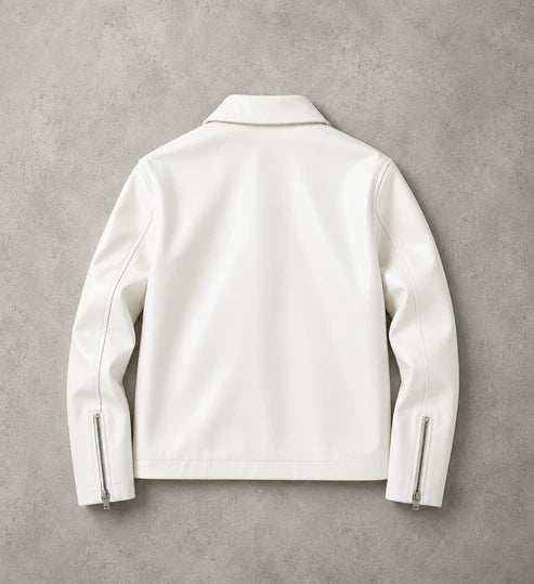 White Leather Jacket back view